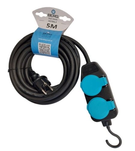 Wodoszczelny przedłużacz budowlany 5-metrowy BERG H07RN-F 3x2,5mm z 4 gniazdami z uziemieniem IP44 elektryczny.jpg